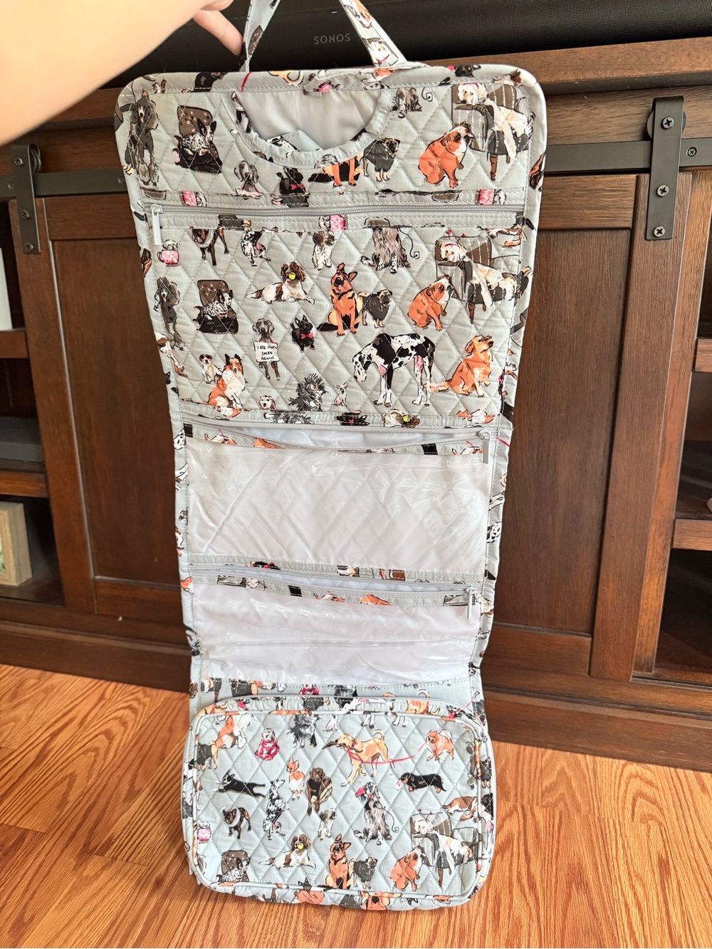 Vera Bradley Quilted Dog Print Travel Case - Light Blue with Multicolor Dogs - Picture 2 of 2